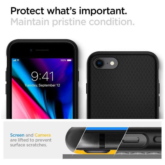 Spigen - Maska Liquid Air za iPhone 7, 8, SE 2020 & SE 2022, crno