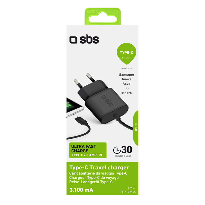 SBS - 10W adapter za punjenje s USB-C, crni