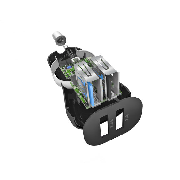 SBS - Auto punjač 2x USB, 2.4A, crni