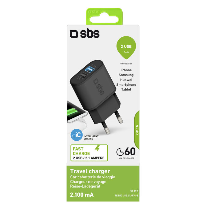 SBS - 10W adapter za punjenje 2x USB, crni