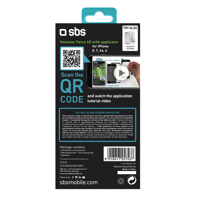 SBS - Tempered Glass 4D Full Glass za iPhone 6, 6s, 7, 8, SE 2020 & SE 2022, crna