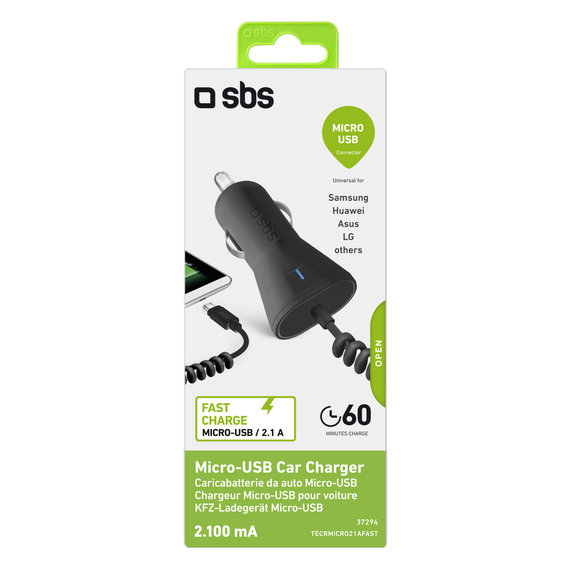 SBS - Auto punjač Micro-USB, 2.1A, crni
