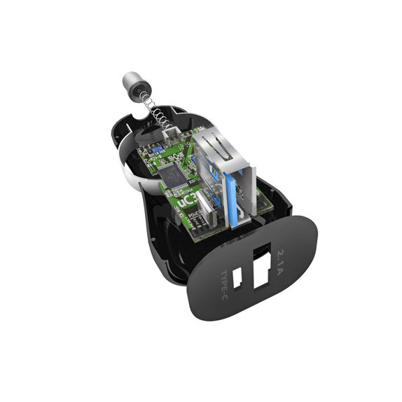 SBS - Auto punjač USB, USB-C, 2.1A, 3A, crni