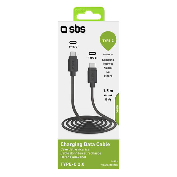 SBS - USB-C / USB-C kabel (1,5 m), crni