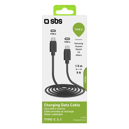 SBS - USB-C / USB-C kabel (1,5 m), crni