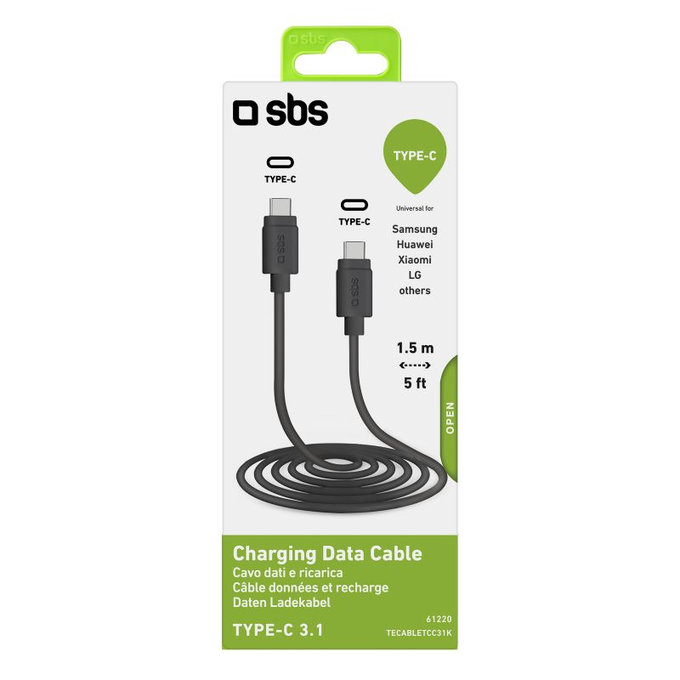 SBS - USB-C / USB-C kabel (1,5 m), crni