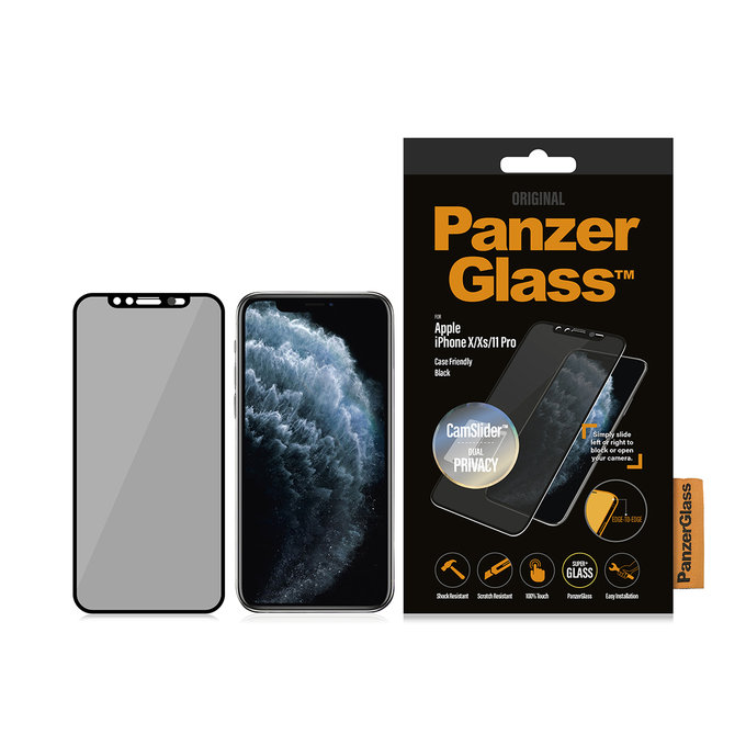 PanzerGlass - Tempered Glass Case Friendly CamSlider Privacy za iPhone X, XS in 11 Pro, črna