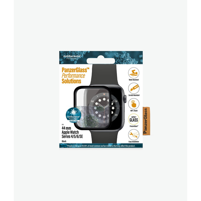 PanzerGlass - Tempered Glass Full Silicone za Apple Watch Series 4, 5, 6, SE (1. gen) in SE (2. gen) 44mm, črna