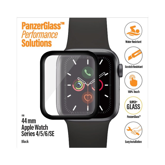 PanzerGlass - Tempered Glass Full Silicone za Apple Watch Series 4, 5, 6, SE (1. gen) in SE (2. gen) 44mm, črna