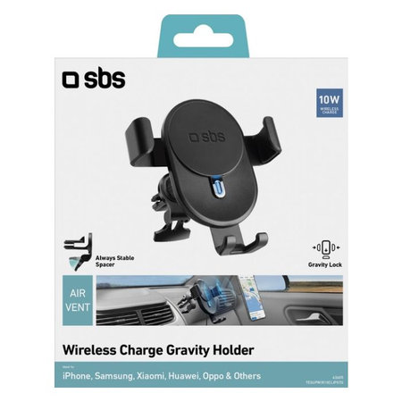SBS - Gravity auto držač s bežičnim punjenjem, 10W, Qi, crni