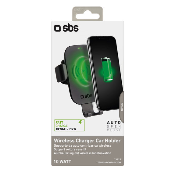 SBS - Gravity auto držač s bežičnim punjenjem, 10W, Qi, crni
