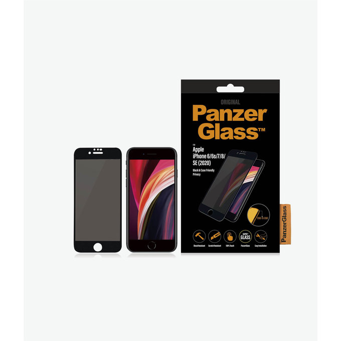 PanzerGlass - Tempered Glass Privacy Case Friendly za iPhone 6, 6s, 7, 8, SE 2020 & SE 2022, crna
