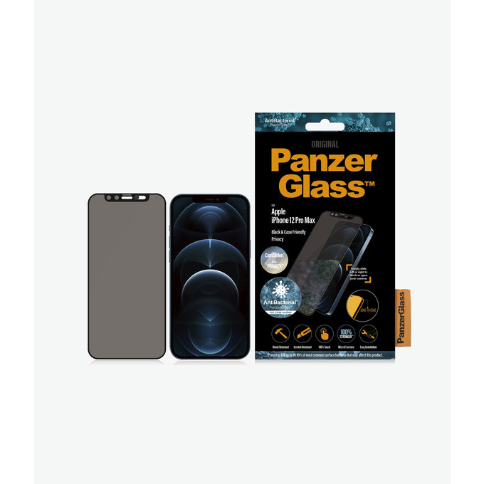 PanzerGlass - Tempered Glass Privacy Case Friendly CamSlider AB za iPhone 12 Pro Max, crna