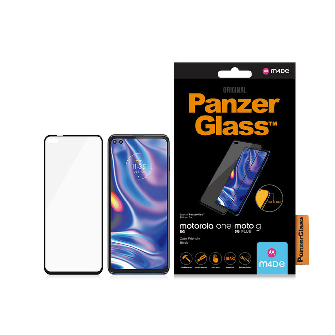 PanzerGlass - Tempered Glass Case Friendly za Motorola Moto G 5G Plus in One 5G, črna