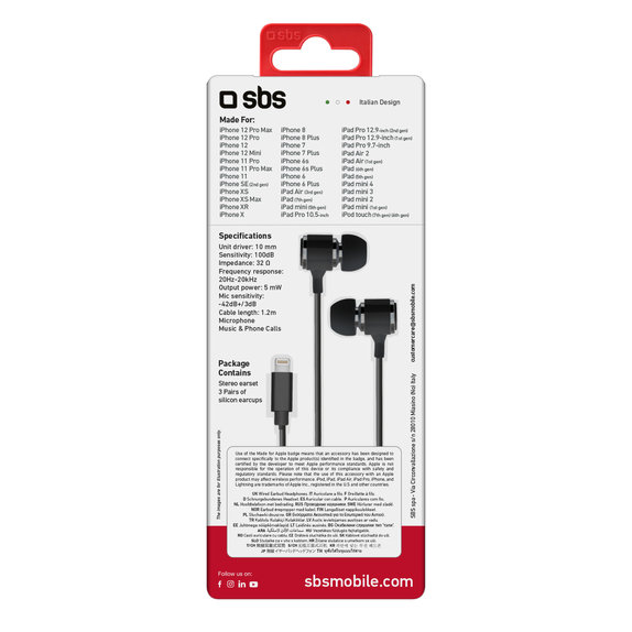 SBS - Slušalice s mikrofonom, Lightning, crne