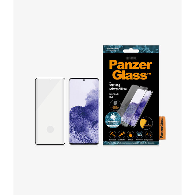 PanzerGlass - Tempered Glass Case Friendly AB za Samsung Galaxy S21 Ultra, kompenzacija otisaka prstiju, crna