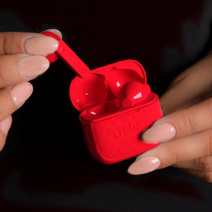 SBS - TWS Air Free bežične slušalice s kućištem za punjenje 250 mAh, crvene