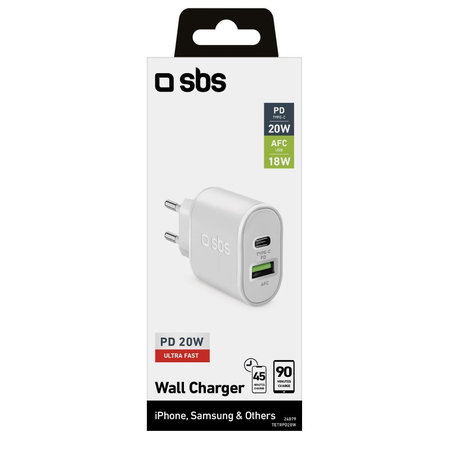 SBS - 20W adapter za punjenje USB, USB-C, bijeli