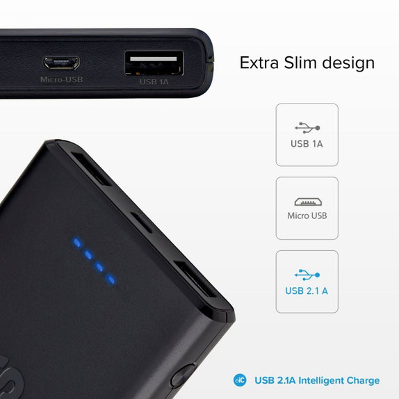 SBS - PowerBank 10.000 mAh, 2x USB, Micro-USB, crna