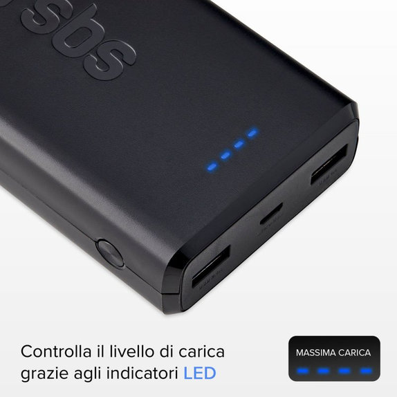 SBS - PowerBank 20.000 mAh, 2x USB, Micro-USB, crna
