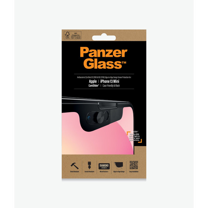 PanzerGlass - Tempered Glass Case Friendly CamSlider AB za iPhone 13 mini, crna