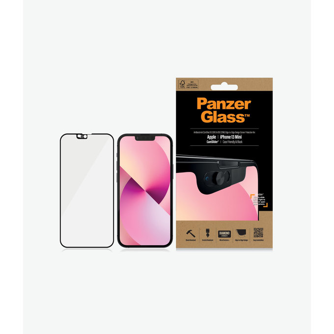 PanzerGlass - Tempered Glass Case Friendly CamSlider AB za iPhone 13 mini, crna