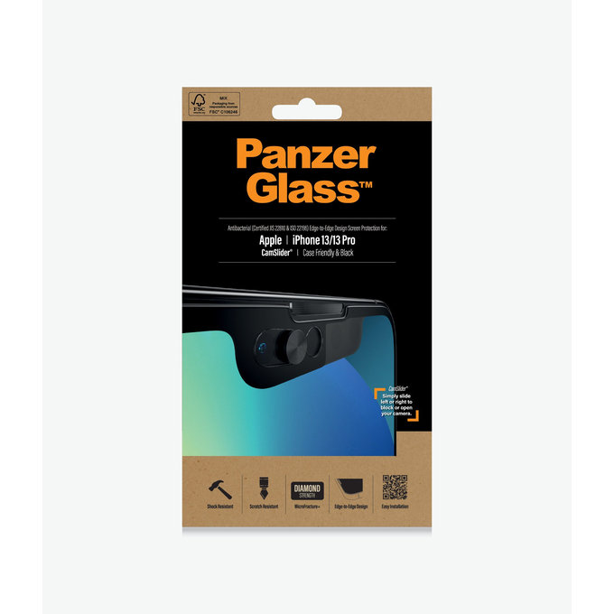 PanzerGlass -Tempered Glass Case Friendly CamSlider AB za iPhone 13, 13 Pro & 14, crno