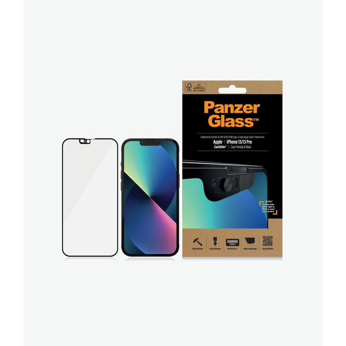 PanzerGlass -Tempered Glass Case Friendly CamSlider AB za iPhone 13, 13 Pro & 14, crno