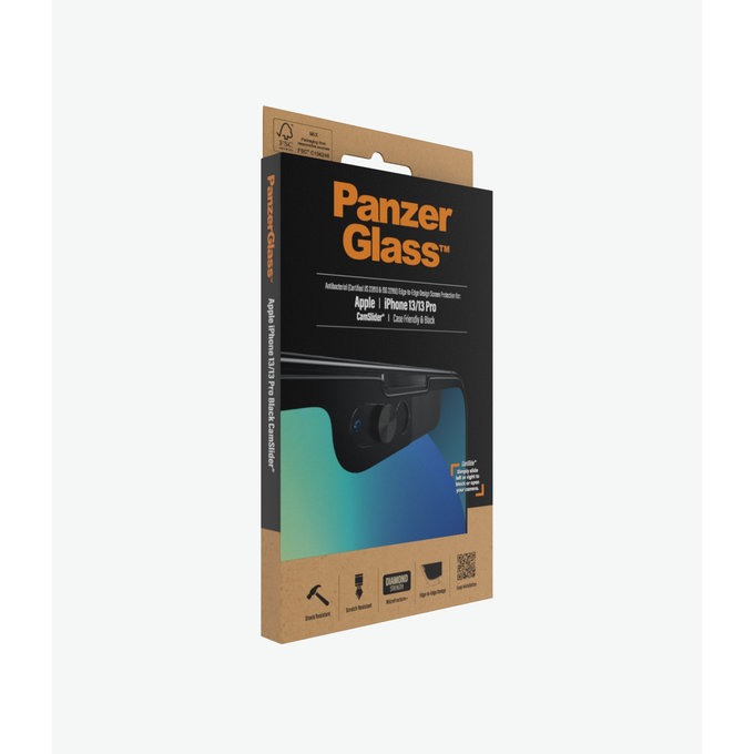 PanzerGlass -Tempered Glass Case Friendly CamSlider AB za iPhone 13, 13 Pro & 14, crno