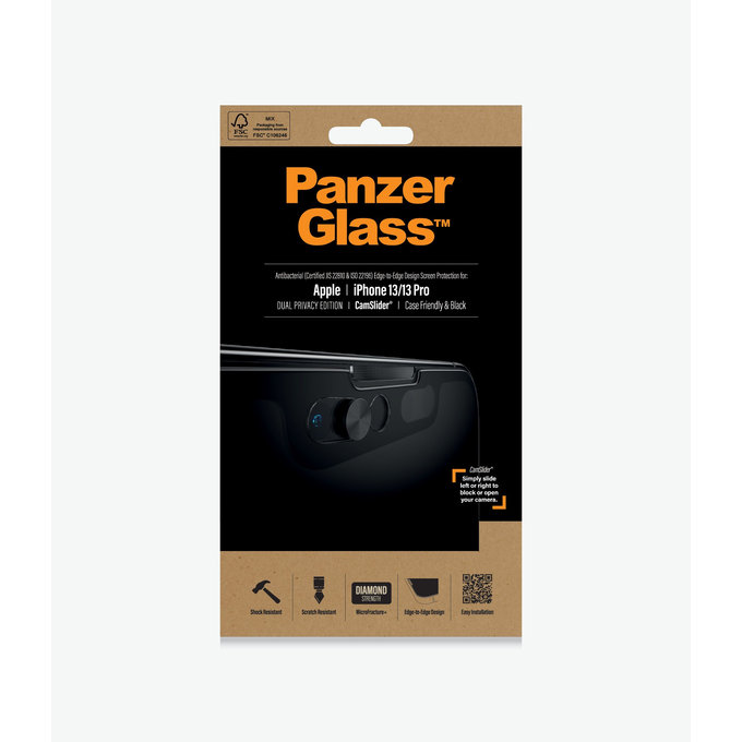 PanzerGlass - Tempered Glass Case Friendly Privacy CamSlider AB za iPhone 13, 13 Pro & 14, crna