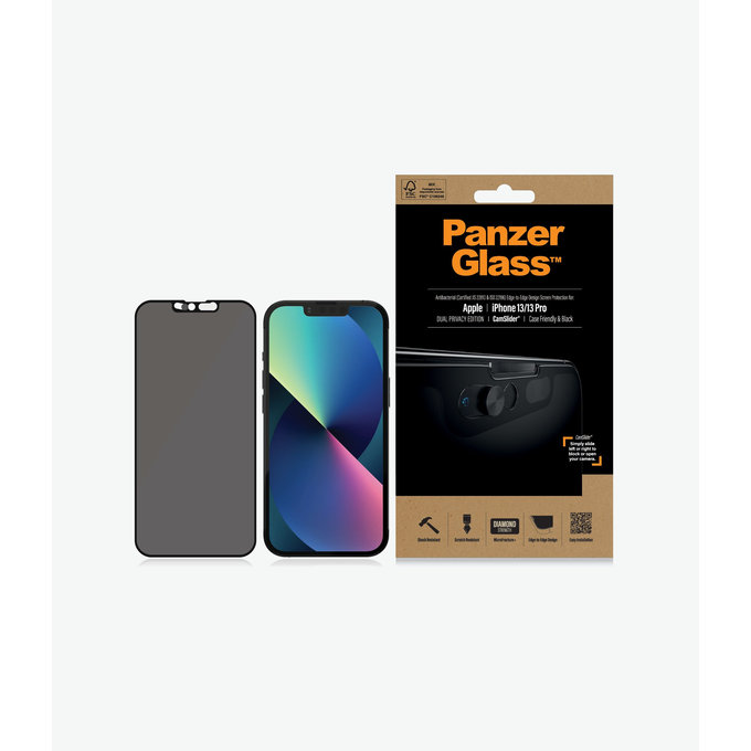 PanzerGlass - Tempered Glass Case Friendly Privacy CamSlider AB za iPhone 13, 13 Pro & 14, crna