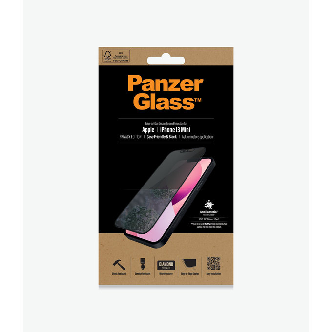 PanzerGlass - Tempered Glass Case Friendly Privacy AB za iPhone 13 mini, crna