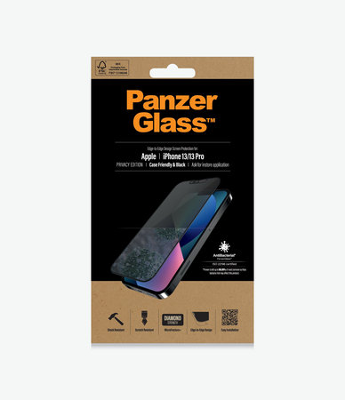 PanzerGlass - Kaljeno Staklo Case Friendly Privacy AB za iPhone 13, 13 Pro, 14 i 16e, crna