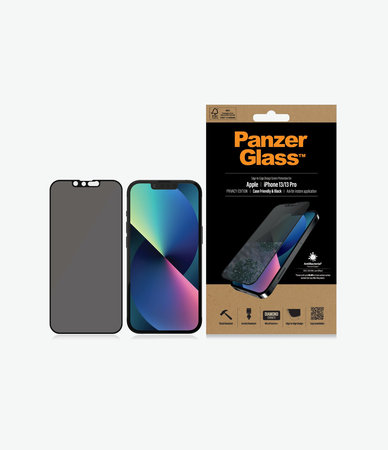 PanzerGlass - Kaljeno Staklo Case Friendly Privacy AB za iPhone 13, 13 Pro, 14 i 16e, crna