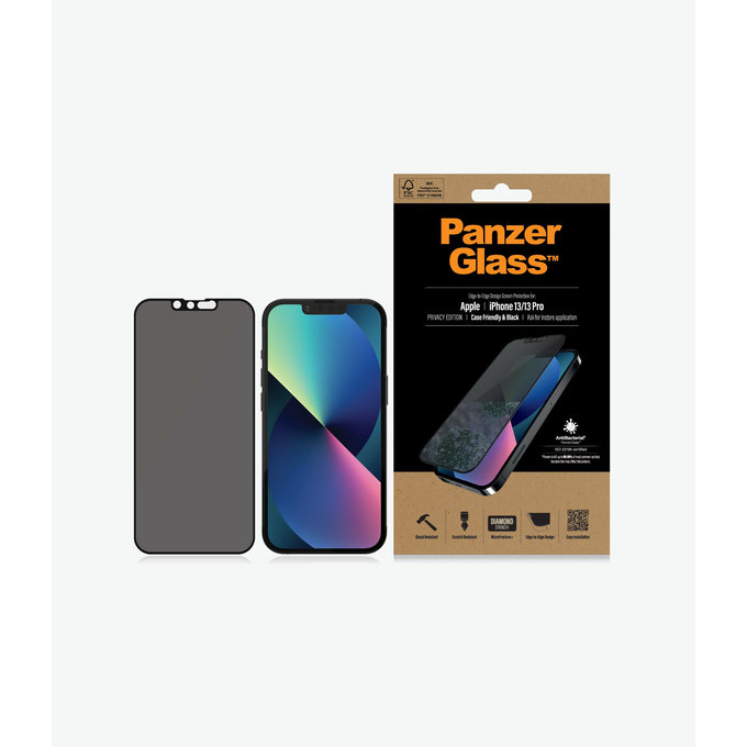 PanzerGlass - Kaljeno Staklo Case Friendly Privacy AB za iPhone 13, 13 Pro, 14 i 16e, crna