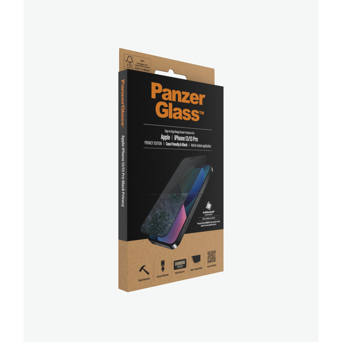 PanzerGlass - Kaljeno Staklo Case Friendly Privacy AB za iPhone 13, 13 Pro, 14 i 16e, crna