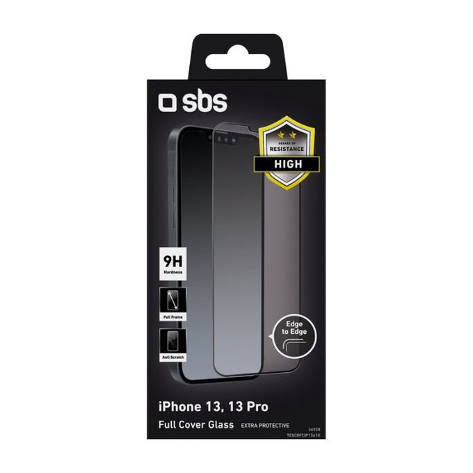 SBS - Kaljeno Staklo Full Cover za iPhone 13, 13 Pro, 14 i 16e, crna