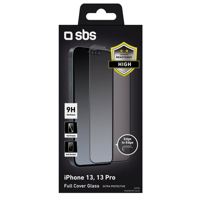 SBS - Kaljeno Staklo Full Cover za iPhone 13, 13 Pro, 14 i 16e, crna