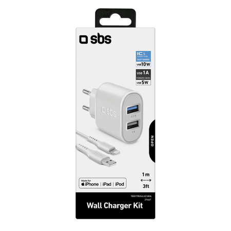 SBS - 10W adapter za punjenje 2x USB + kabel USB / Lightning, bijeli