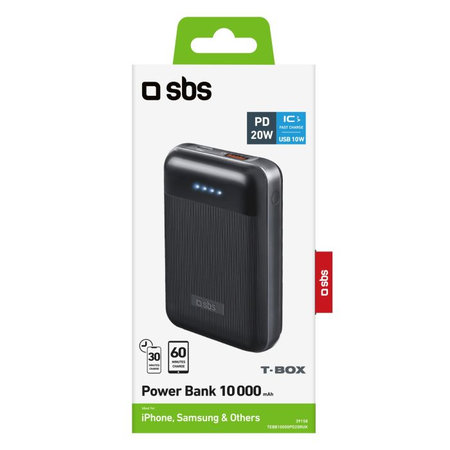 SBS - PowerBank 10.000 mAh, USB, USB-C PowerDelivery 20W, crna