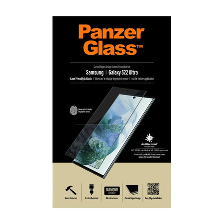 PanzerGlass - Tempered Glass Case Friendly AB za Samsung Galaxy S22 Ultra, kompenzacija otisaka prstiju, crna