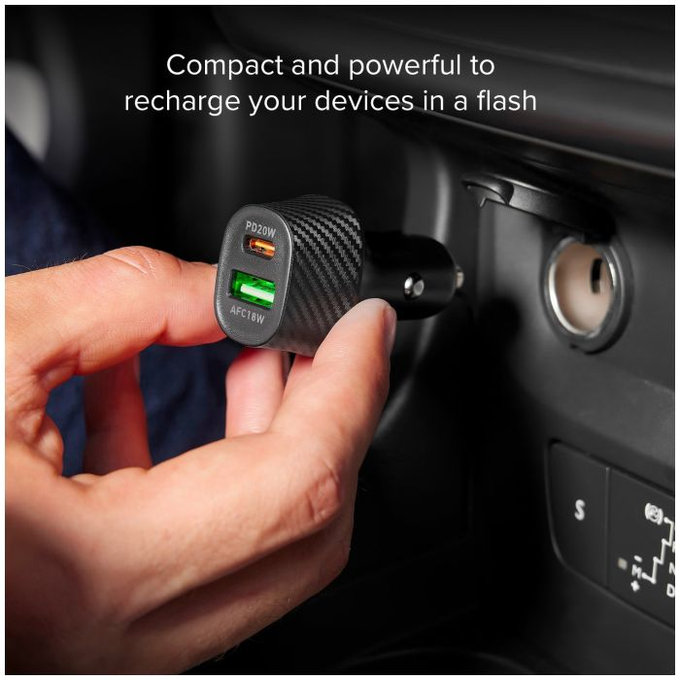 SBS - Auto punjač USB, USB-C, crni