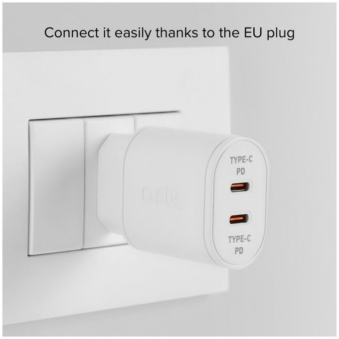 SBS - 20W adapter za punjenje 2x USB-C napajanje, bijeli