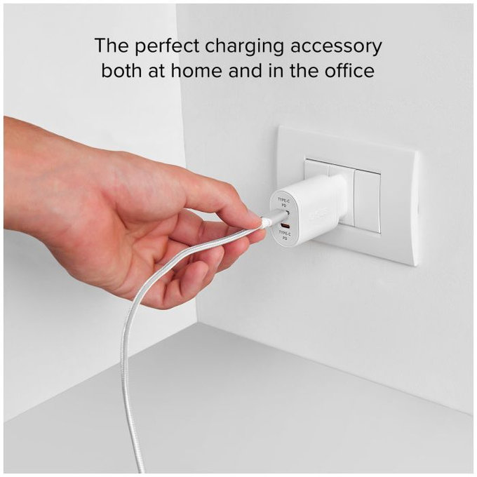 SBS - 20W adapter za punjenje 2x USB-C napajanje, bijeli