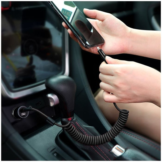 Baseus - Lightning / USB kabel (1m), opruga, crna