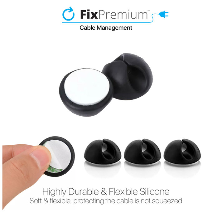 FixPremium - Organizator kabela - Držač kabela - Set od 3 komada, crni
