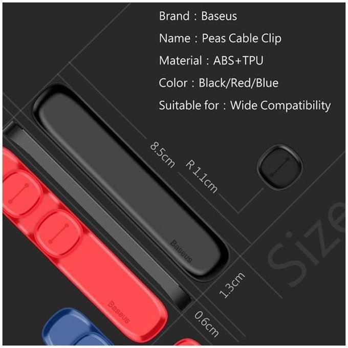 Baseus - Cable Organizer - Držač za 3 kabela, crni