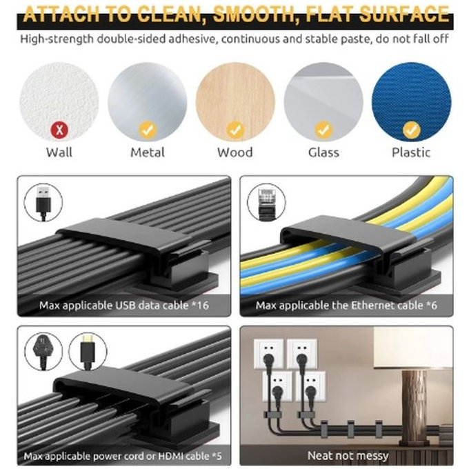 FixPremium - Organizator kabela - Stezaljke - Set od 5 komada, prozirni