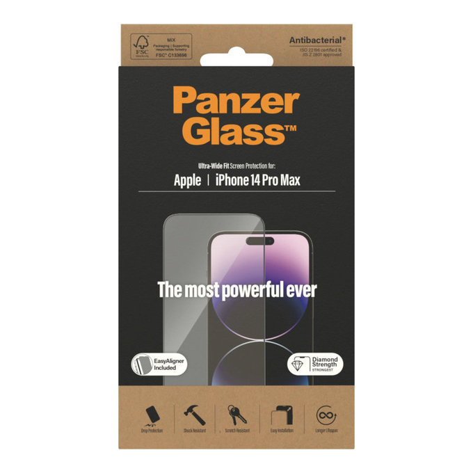 Kaljeno staklo UWF AB s aplikatorom za iPhone 14 Pro Max, Crna, PanzerGlass