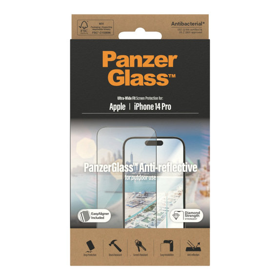 Kaljeno staklo UWF Anti-Reflective AB s aplikatorom za iPhone 14 Pro, Crna, PanzerGlass